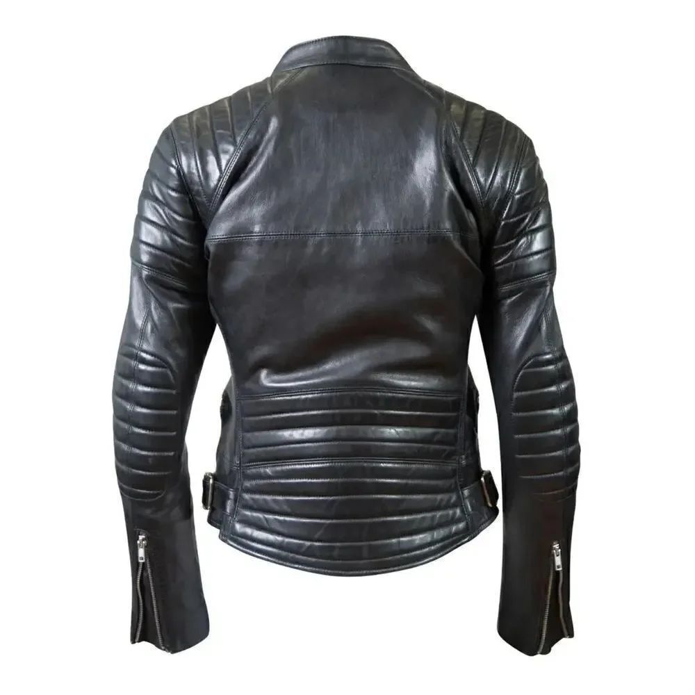 NWT Blk Dnm Padded Elbows Lambskin Leather Black Biker Jacket Size XS - Picture 5 of 11